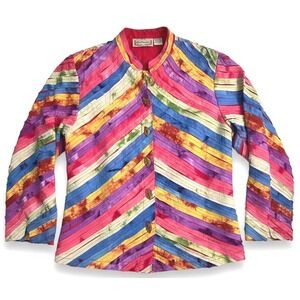 New Direction Womens Rainbow Ribbon Tiered Jacket Multi Cotton Art to Wear L